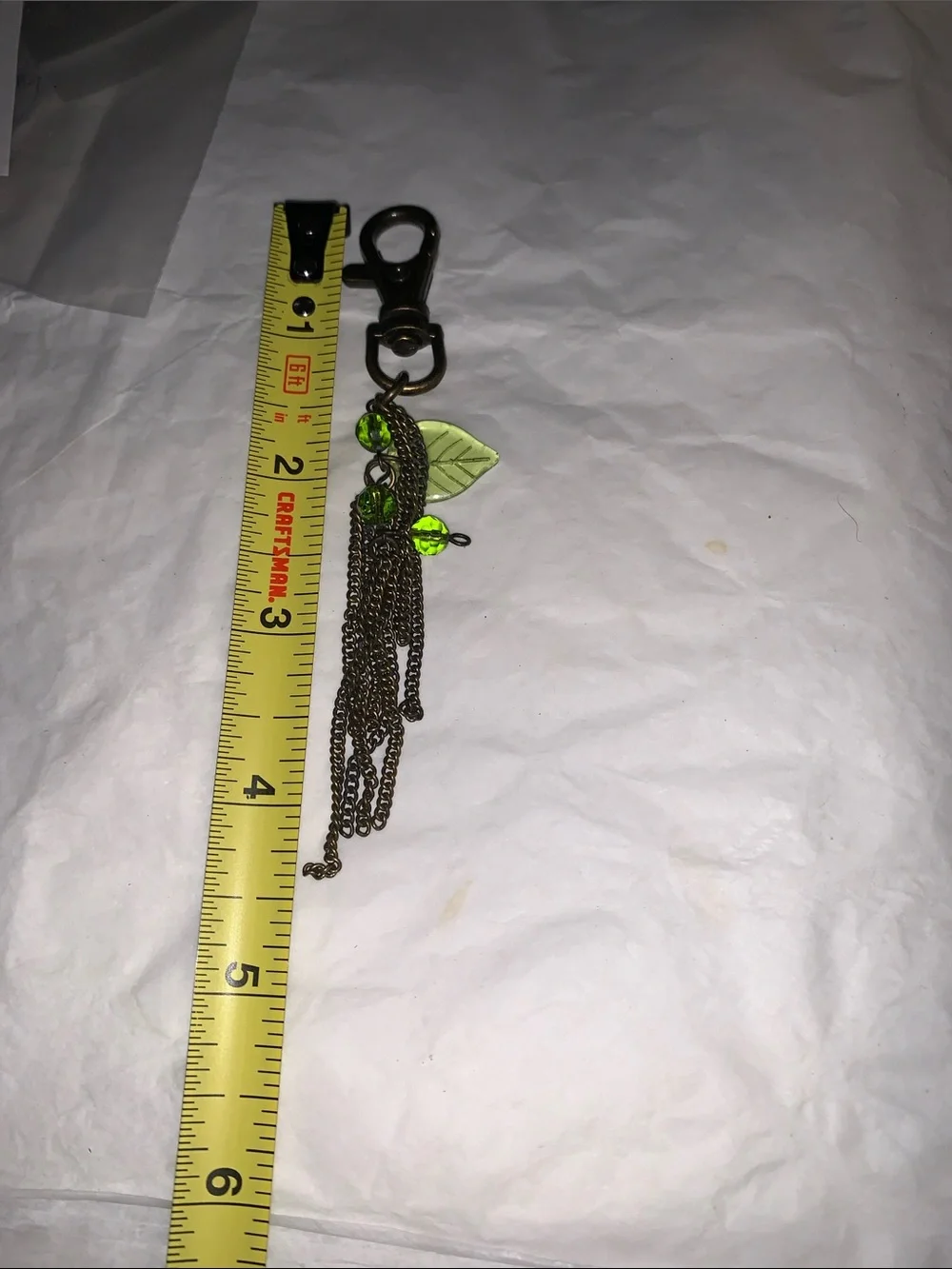 Antique Green Leaf Tassel Purse Charm with Beads